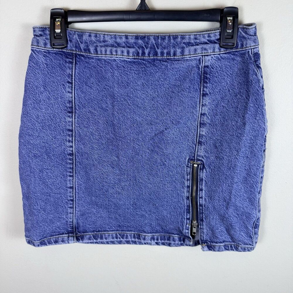 Free People We The Free Denim Skirt Mini Zip Front Size 12 Womens Blue Y2K